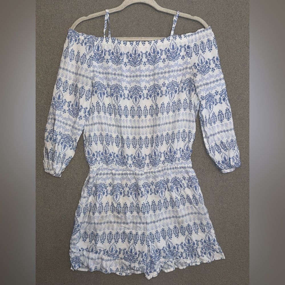 The Children's Place size XXL Blue and White Floral off the shoulder Romper